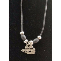 Tall Ships Pirate Pewter Silver Black Rope Bead Necklace Pendant Charm Jewelry