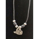 Tall Ships Pirate Pewter Silver Black Rope Bead Necklace Pendant Charm Jewelry