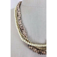 Multi-strand Faux Silver Ivory Pearls Shell Look Beads Beaded Necklace Jewelry