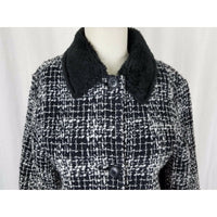 Simon Chang Boucle Woven Tweed Plaid Vegan Faux Pile Fur Lined Jacket Womens 7 8