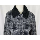Simon Chang Boucle Woven Tweed Plaid Vegan Faux Pile Fur Lined Jacket Womens 7 8