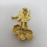 Vintage Gold Metal Angel Playing Violin on Clouds Pin Brooch Christian Religious