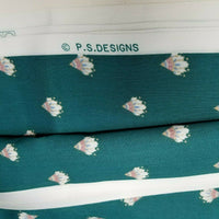 P.S. Designs Fabric Fan Print Turquoise or Teal Blue Pink White Material 3 Yards