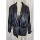 Vintage The Violetta Black Leather Pleated Ruched Jacket Coat Womens 38 80s 90s