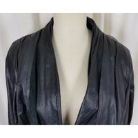 Vintage The Violetta Black Leather Pleated Ruched Jacket Coat Womens 38 80s 90s