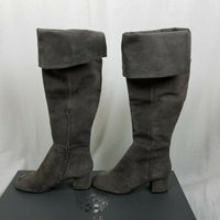 Vince Camuto Tall Knee Hi Gray Leather Fold Over Riding Boots Boho Womens 7.5