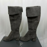 Vince Camuto Tall Knee Hi Gray Leather Fold Over Riding Boots Boho Womens 7.5