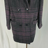 Paul Levy Purple Plaid Mohair Wool Midi Peacoat Womens M  L Vintage 80s Black