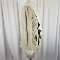 Mystree Vegan Faux Suede Sherpa Lined Drape Ruffled Swing Jacket Coat Womens S
