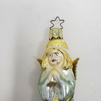 Vintage Painted Glass Figural Winged Angel Christmas Ornaments Teardrop Shape 4"