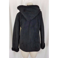 Esprit Vegan Sherpa Shearling Fur Faux Suede Hooded Parka Jacket Peacoat M