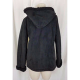 Esprit Vegan Sherpa Shearling Fur Faux Suede Hooded Parka Jacket Peacoat M