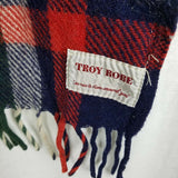 Vintage Troy Robe PLAID Fringe Stadium Carriage Throw Blanket WOOL Navy Blue Red