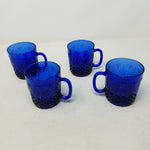 AVON Royal Sapphire Handled Mugs Cup Set of 4 France Glasses Cobalt Blue Cut Fan