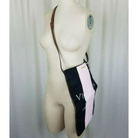 Victoria's Secret Black Pink Racing Stripe Bag Open Top Crossbody Weekender Tote