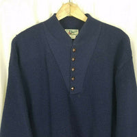 LL Bean Rag Wool Shawl Collar Henley Leather Buttons Knit Sweater Mens L Vintage