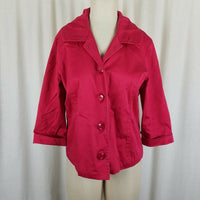 Chico's 3/4 Sleeves Jacket Blazer Womens 1 M Ruffled Pleated Collar Raspberry