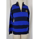 LRL Ralph Lauren Petites Blue Wide StripeS Knit 1/4 Zip Crest Sweater Womens P