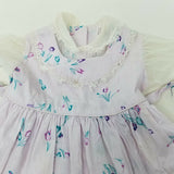 Vintage Purple Floral Victorian Prairie Style Sheer Twirl Tie Dress Girls 12 M