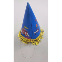 Vintage Circus Clown Happy Birthday Party Paper Cone Hats Blue Bozo Gold Fringe