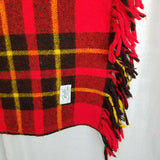 Vintage PLAID Fringe Stadium Carriage Throw Blanket WOOL Faribo Fluff-LOOMED