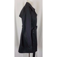 Kenneth Cole Reaction Black Double Breasted Belted Cape Top Trench Coat Womens L