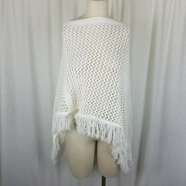 Cotton Emporium Knit Crochet Fringe Sweater Cape Poncho Womens OS Asymmetrical