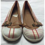 Dexter Plaid Cotton Canvas Leather Belted Buckle Ballet Flats Shoes Womens 5.5