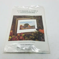 CURRIER & IVES Needlework Autumn in New England Cider Making Crewel Embroidery
