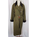Liz Claiborne Lizsport Worsted Wool Faux Fur Long Maxi Trench Coat Womens PM