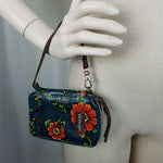 Sakroots Blue Wristlet Zippered Wallet Bifold Mini Purse FLORAL DENIM Look Strap