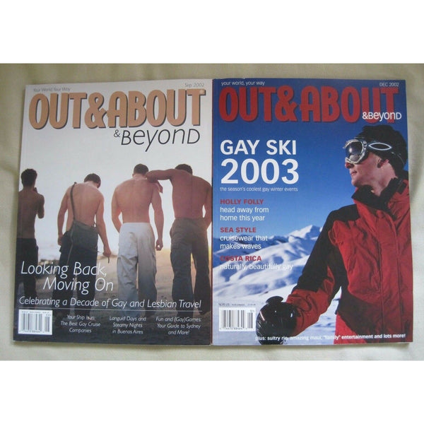 2 Out & About & Beyond Magazines Lot Back issues Gay & Lesbian Travel Rare HTF