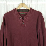 Vintage Eddie Bauer Ribbed 1/4 Button Up Knit Sweater Mens L Henley Dark Maroon