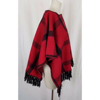 LRL Ralph Lauren Red Buffalo Plaid Wool Woven Cape Stadium Blanket Womens S M