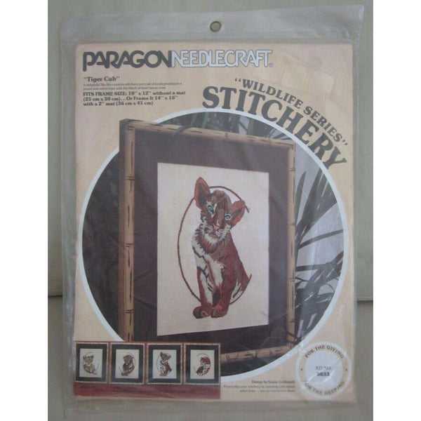 Vintage Paragon Needlecraft Wildlife Series Cross Stitch Kit Tiger Cub 0833 NOS