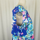 Floral Baby Doll Twirl Ruffles Sleeves Mini Tunic Dress Womens 2XL Stretch Blue