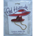 Red Hattitude Hat Society Eyeglass Holder Pin Brooch 18 kt Gold Finish Long Brim