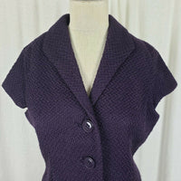 Coldwater Creek Wool Boucle Cap Short Sleeve Button Blazer Vest Plum Womens 10