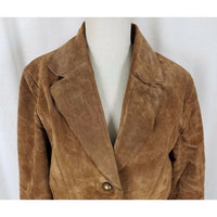 Coldwater Creek Brown LEATHER Suede Full Button Up Blazer Style JACKET Womens L