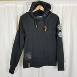 Naketano Hooded Pullover Sweatshirt Hoodie Womens M Melange Patches Cowl Neck
