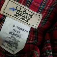 LL Bean Red Plaid Flannel Lined Denim Blue Jeans Pants Womens 6R Insulated