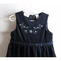 Little Bitty Embroidered Floral Velvet Pleated Tulle Party Dress Girls 4T Navy