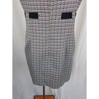 Jones Wear Dress Black & White Woven Mottled Tweed Belted Empire Waist Womens 14