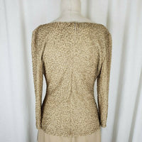Lawrence Kazar Beaded Dress Drape Neck Long Maxi Womens 6 Formal Gown Gold Tan