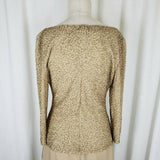 Lawrence Kazar Beaded Dress Drape Neck Long Maxi Womens 6 Formal Gown Gold Tan