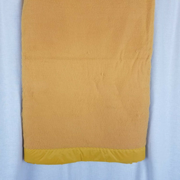 Vintage Satin Trim Harvest Gold Blanket 72” x 88” Thermal Acrylic Twin or Double