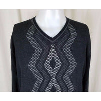 Perry Ellis VNeck Argyle Chevron Pullover Sweater Mens M Lightweight Black Gray