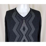 Perry Ellis VNeck Argyle Chevron Pullover Sweater Mens M Lightweight Black Gray