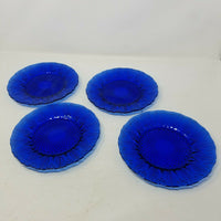 Set of 4 Avon Royal Sapphire Leaf Fan Print France Cobalt Blue 8" Salad Plates