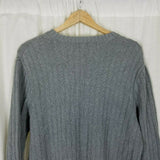Lands End Ribbed Striped Cotton Cable Knit VNeck Sweater Mens L Gray Vintage